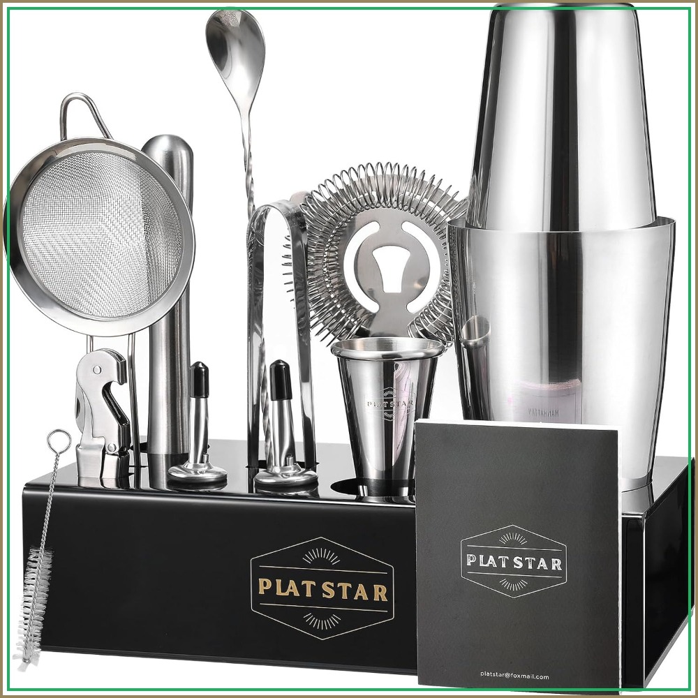 Cocktail Recipe Book - Complete Bartender Kit with Stand, 14-Piece