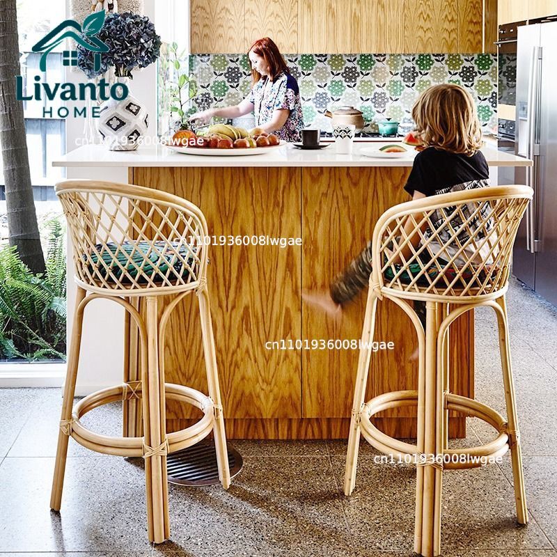 Natural Rattan Bar Stools with - Home Bar Seating 리뷰 및 가격