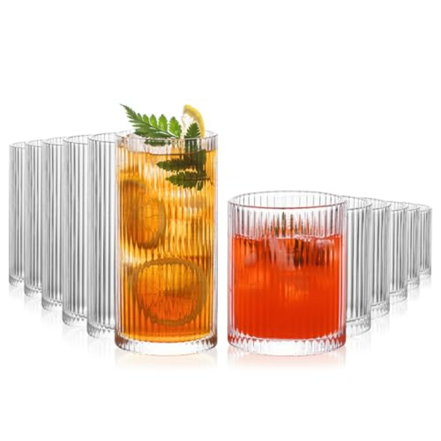 12Piece Ribbed Glassware Set w - Highball Glass Set 리뷰 및 가격
