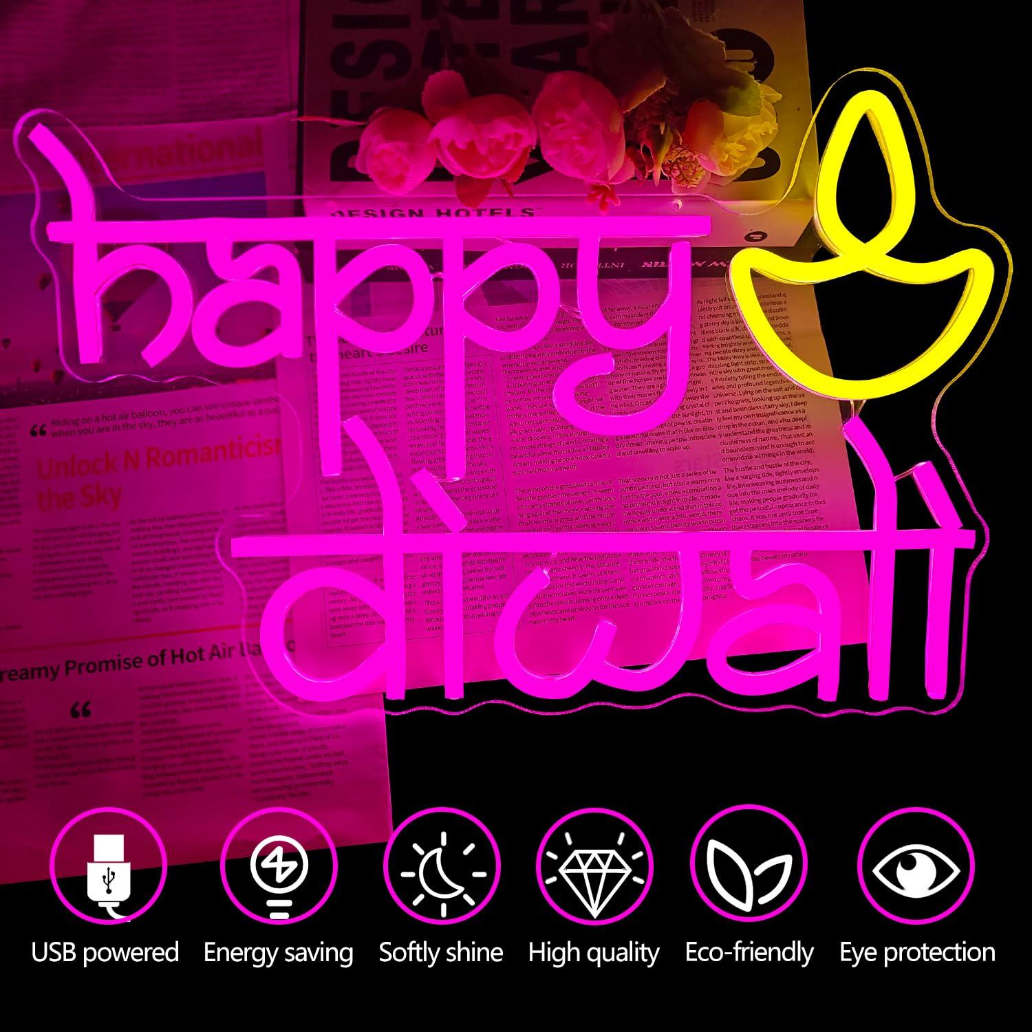 Happy Diwali Neon Sign USB Pow - Home Bar Signs 리뷰 및 가격