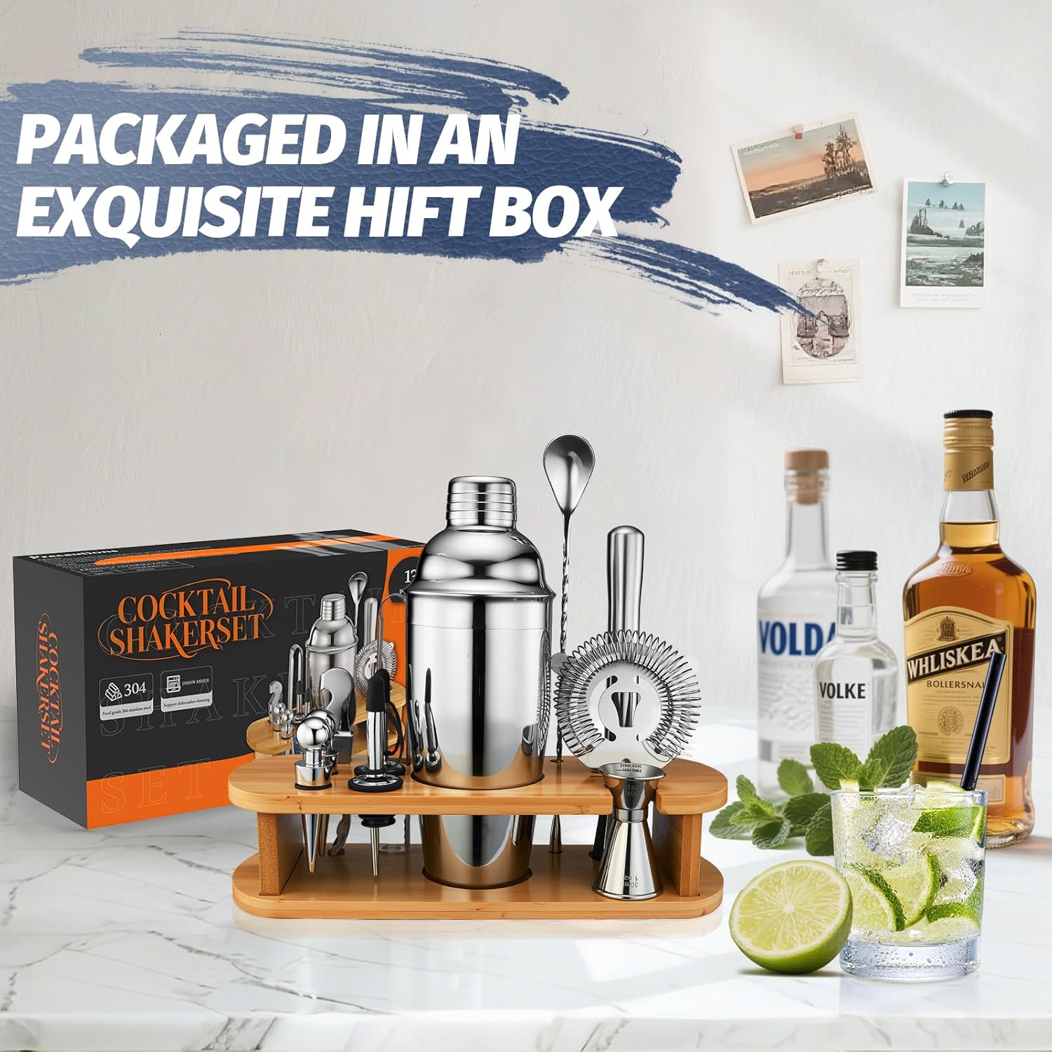 13-Piece Cocktail Shaker Set W - Cocktail Recipe Book 리뷰 및 가격
